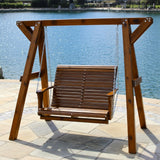 Wooden Lovers Porch Swing with Frame
