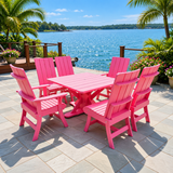 Poly-Luxe Modern Dining Set for 6 with Pedestal Table