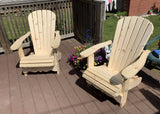 classic adirondack chairs on a patio