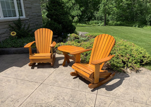 Adirondack chair and side table on lawn