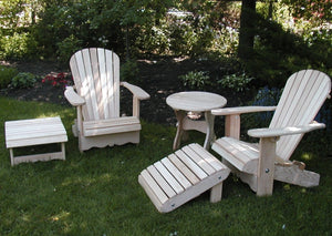 Treated Dark Clear Cedar Royal Complete Patio Set 2 Adirondack Royal Chairs, 2 Royal Adirondack Footstools Ottomans and 1 Adirondack Round Table