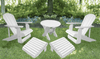 White Poly-Luxe 100% Recycled Plastic Royal Complete Patio Set 2 Adirondack Royal Chairs, 2 Royal Adirondack Footstools Ottomans and 1 Adirondack Round Table